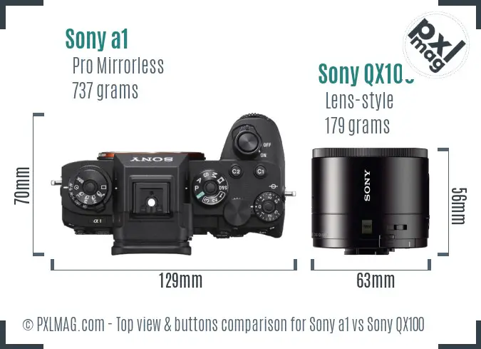 Sony a1 vs Sony QX100 top view buttons comparison