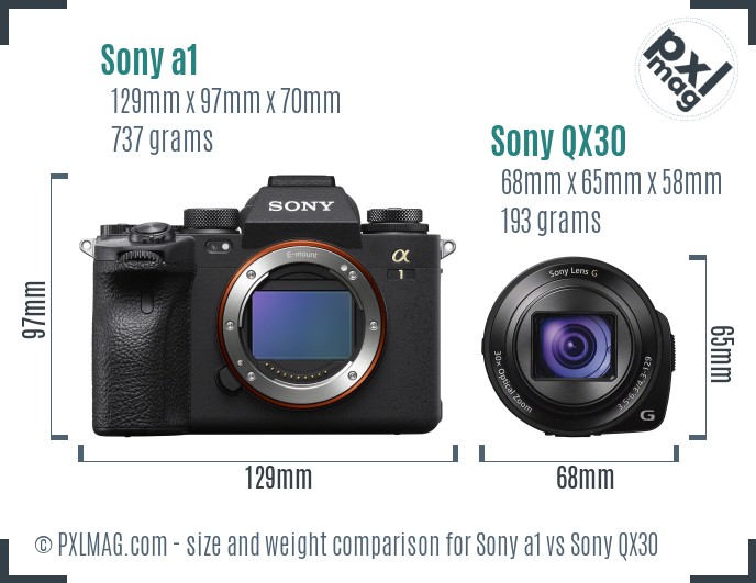 Sony a1 vs Sony QX30 size comparison Sony a1 vs Sony QX30 size comparison