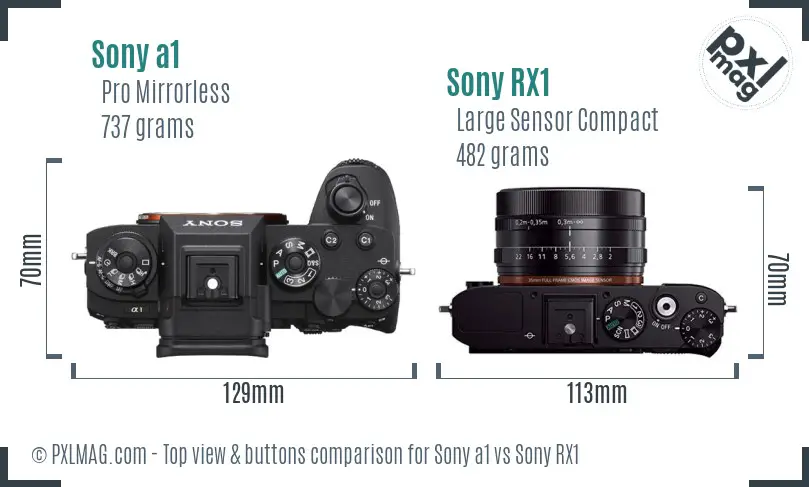 Sony a1 vs Sony RX1 top view buttons comparison