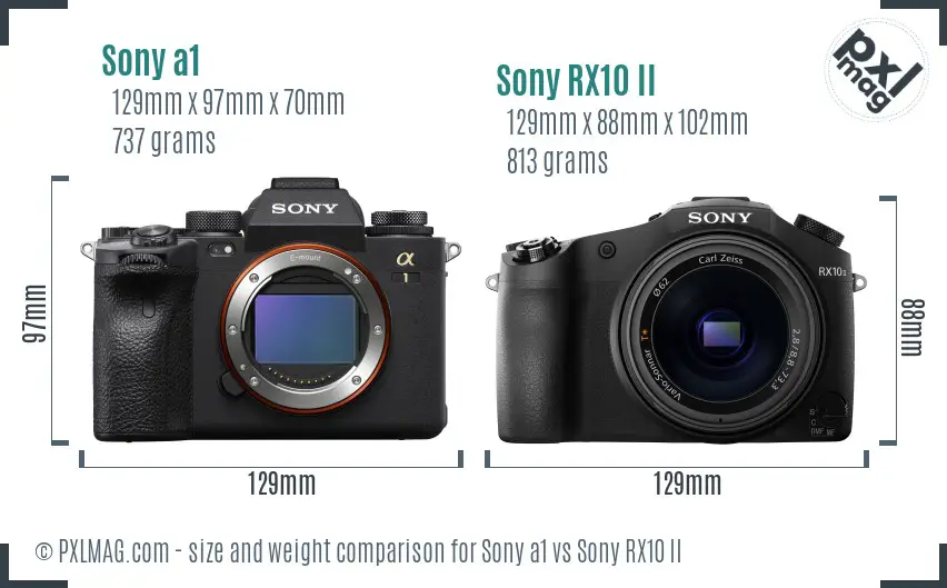 Sony a1 vs Sony RX10 II size comparison