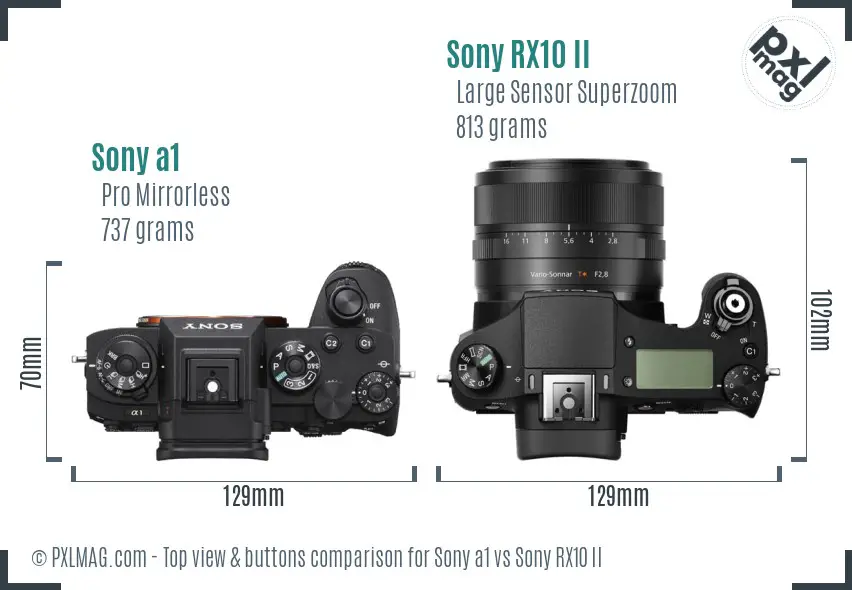 Sony a1 vs Sony RX10 II top view buttons comparison