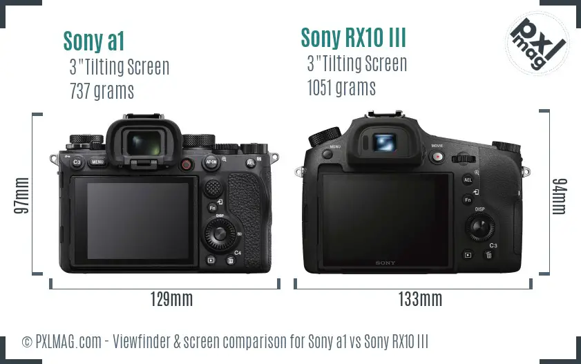 Sony a1 vs Sony RX10 III Screen and Viewfinder comparison