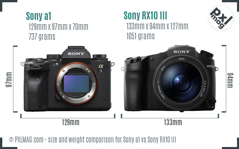 Sony a1 vs Sony RX10 III size comparison
