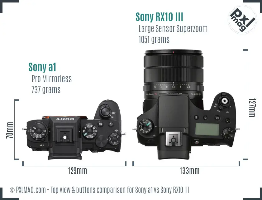 Sony a1 vs Sony RX10 III top view buttons comparison