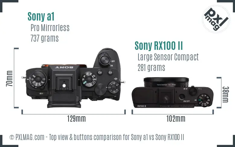 Sony a1 vs Sony RX100 II top view buttons comparison