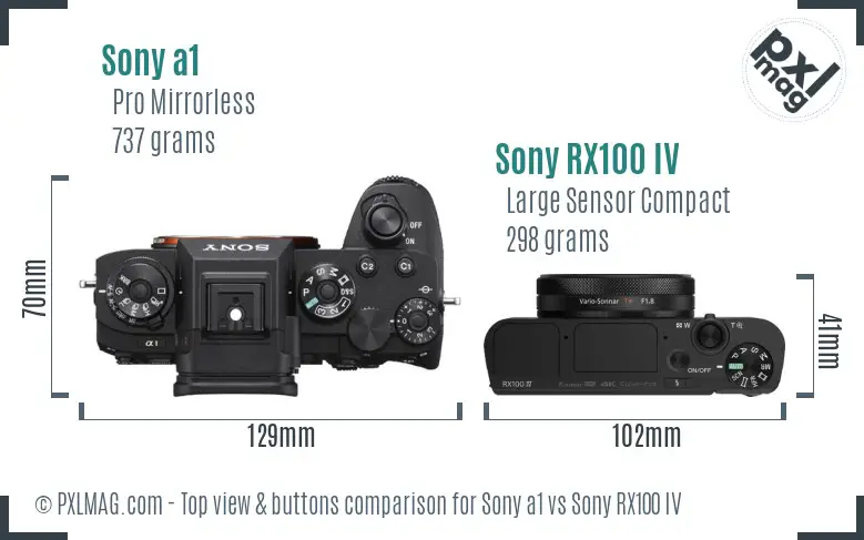 Sony a1 vs Sony RX100 IV top view buttons comparison