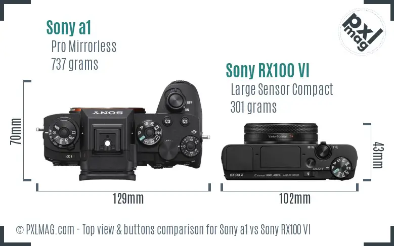 Sony a1 vs Sony RX100 VI top view buttons comparison