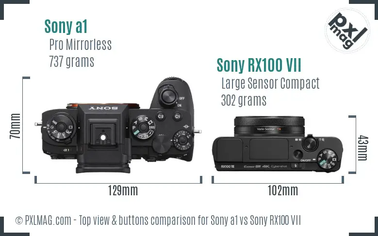 Sony a1 vs Sony RX100 VII top view buttons comparison