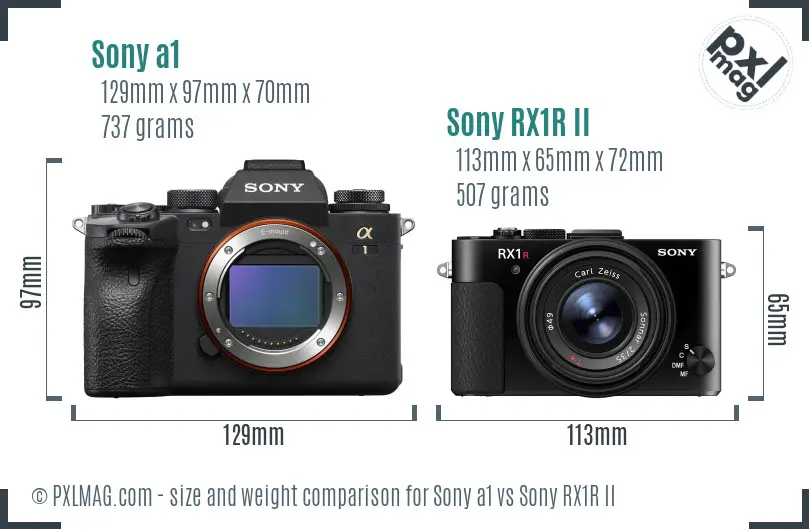 Sony a1 vs Sony RX1R II size comparison