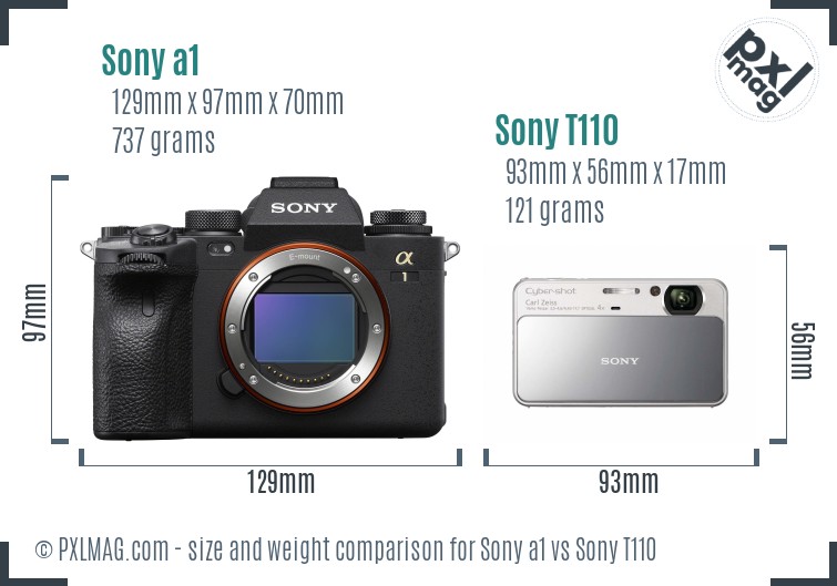 Sony a1 vs Sony T110 size comparison