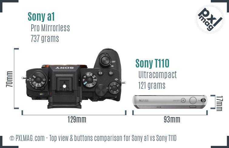 Sony a1 vs Sony T110 top view buttons comparison