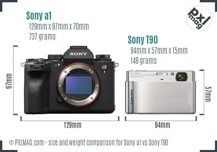 Sony a1 vs Sony T90 size comparison