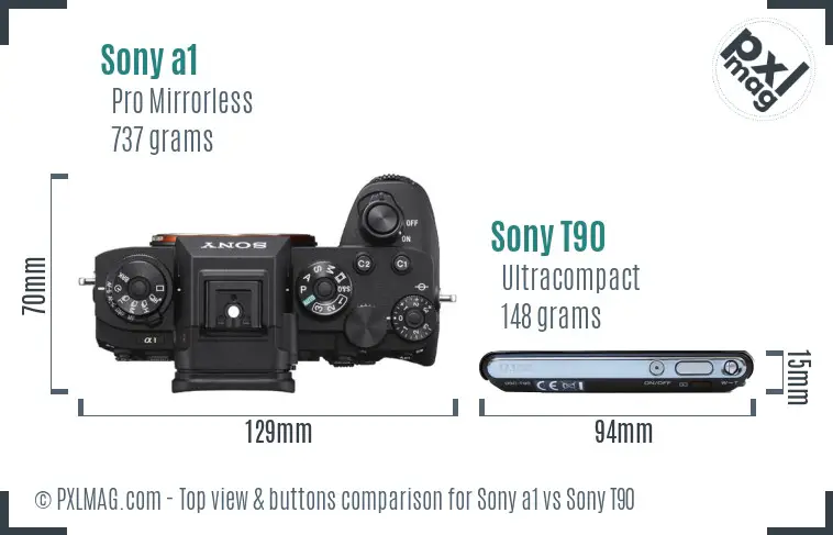 Sony a1 vs Sony T90 top view buttons comparison