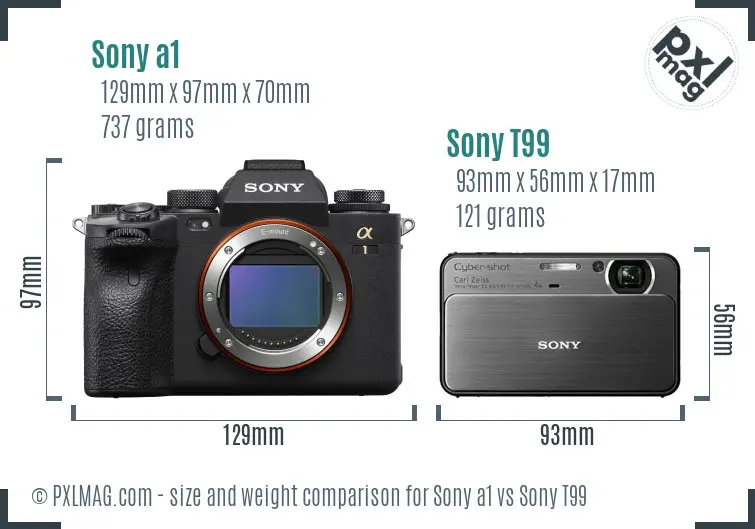 Sony a1 vs Sony T99 size comparison