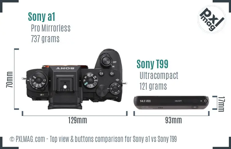 Sony a1 vs Sony T99 top view buttons comparison