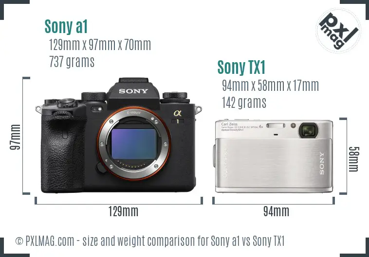 Sony a1 vs Sony TX1 size comparison
