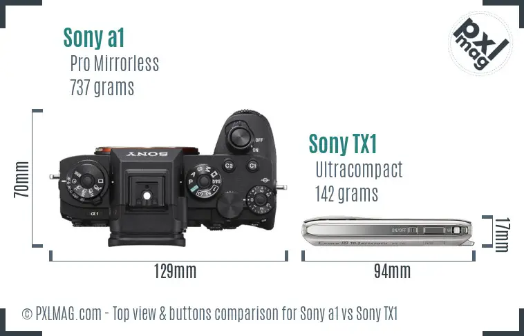 Sony a1 vs Sony TX1 top view buttons comparison
