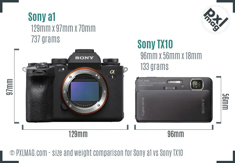 Sony a1 vs Sony TX10 size comparison