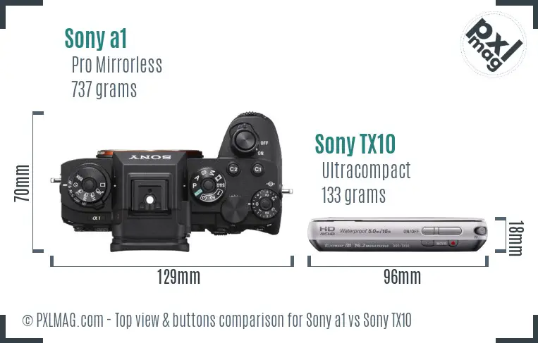 Sony a1 vs Sony TX10 top view buttons comparison