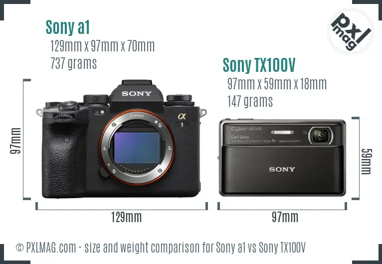 Sony a1 vs Sony TX100V size comparison