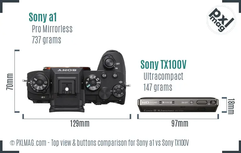 Sony a1 vs Sony TX100V top view buttons comparison