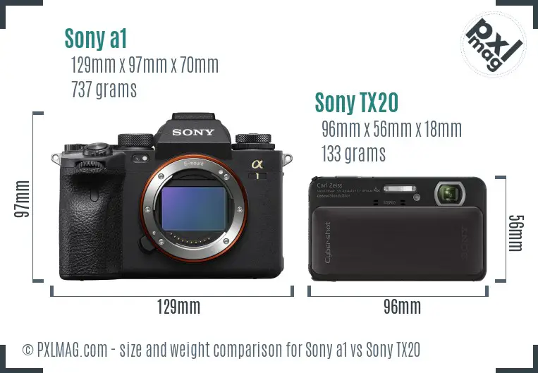 Sony a1 vs Sony TX20 size comparison