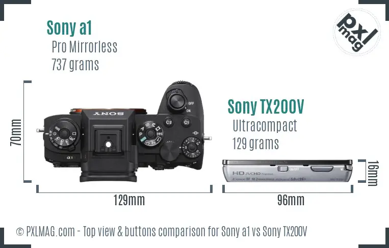 Sony a1 vs Sony TX200V top view buttons comparison