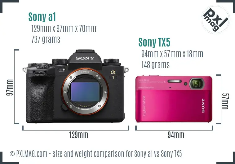 Sony a1 vs Sony TX5 size comparison