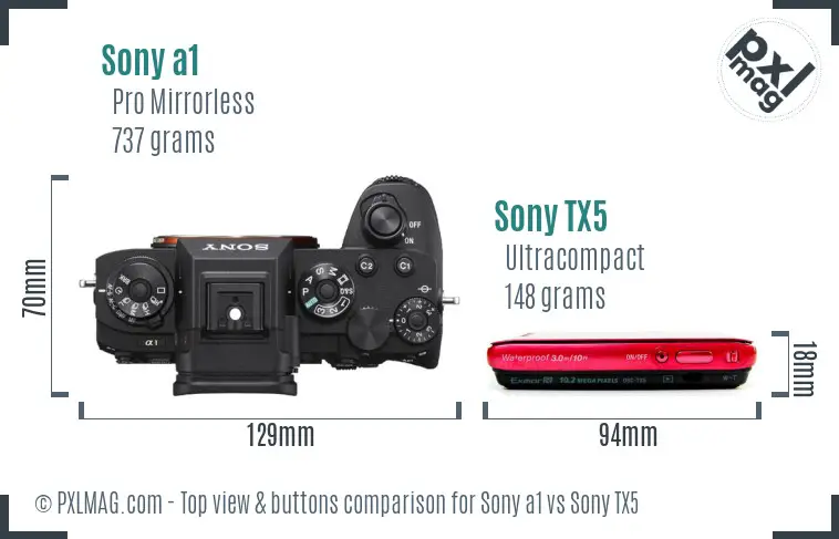 Sony a1 vs Sony TX5 top view buttons comparison