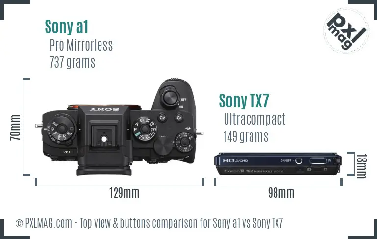 Sony a1 vs Sony TX7 top view buttons comparison