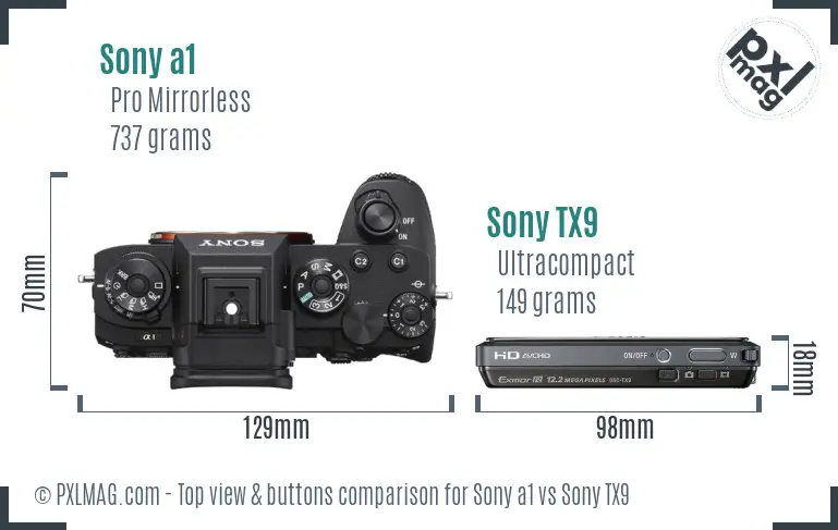 Sony a1 vs Sony TX9 top view buttons comparison
