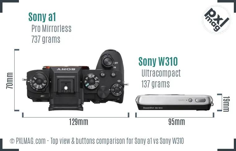 Sony a1 vs Sony W310 top view buttons comparison