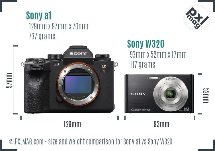 Sony a1 vs Sony W320 size comparison