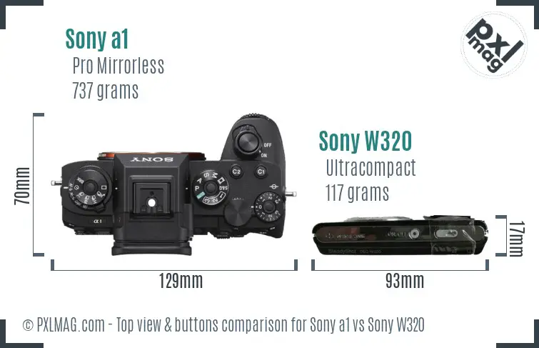 Sony a1 vs Sony W320 top view buttons comparison