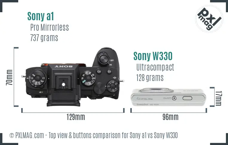 Sony a1 vs Sony W330 top view buttons comparison