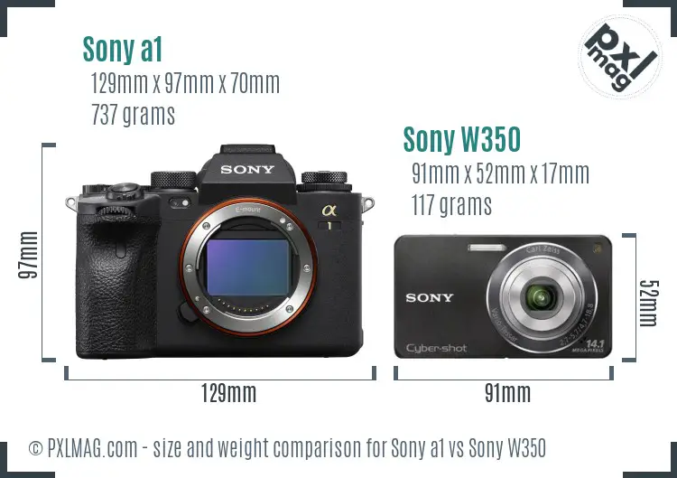 Sony a1 vs Sony W350 size comparison