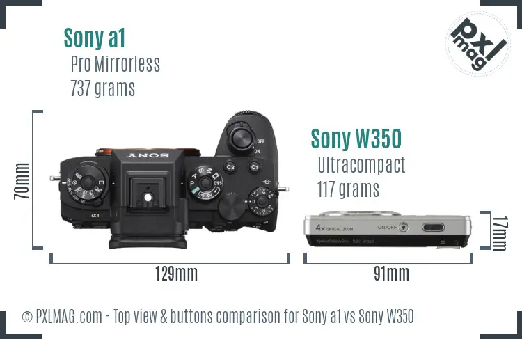 Sony a1 vs Sony W350 top view buttons comparison