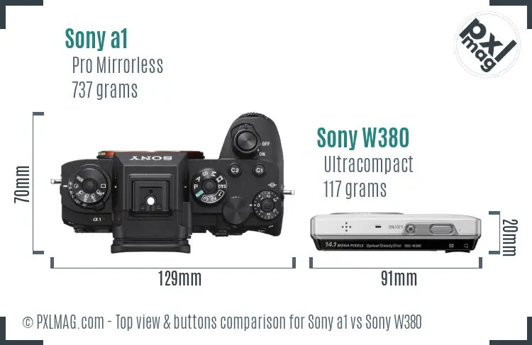 Sony a1 vs Sony W380 top view buttons comparison