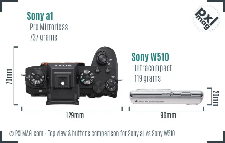 Sony a1 vs Sony W510 top view buttons comparison