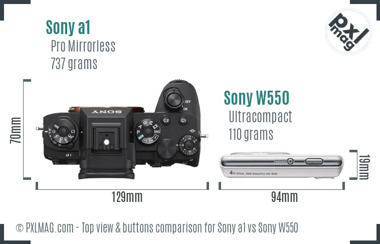 Sony a1 vs Sony W550 top view buttons comparison