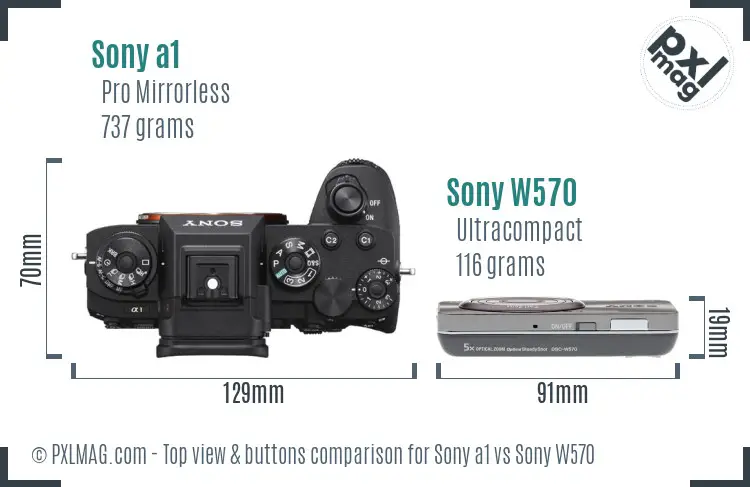 Sony a1 vs Sony W570 top view buttons comparison