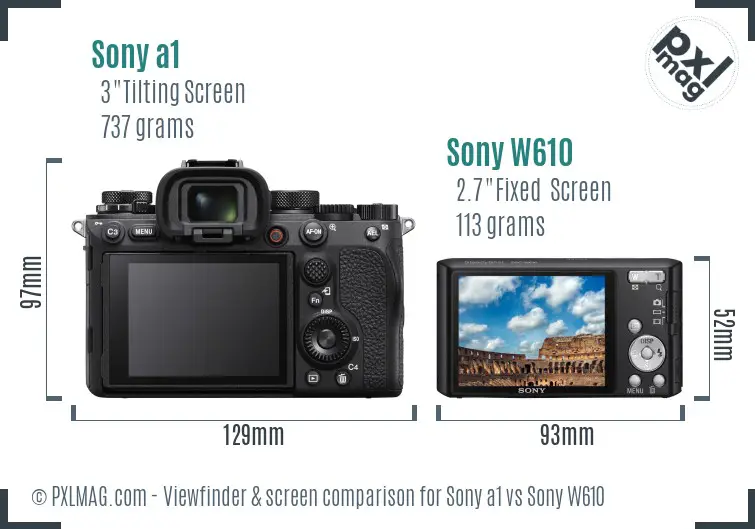 Sony a1 vs Sony W610 Screen and Viewfinder comparison