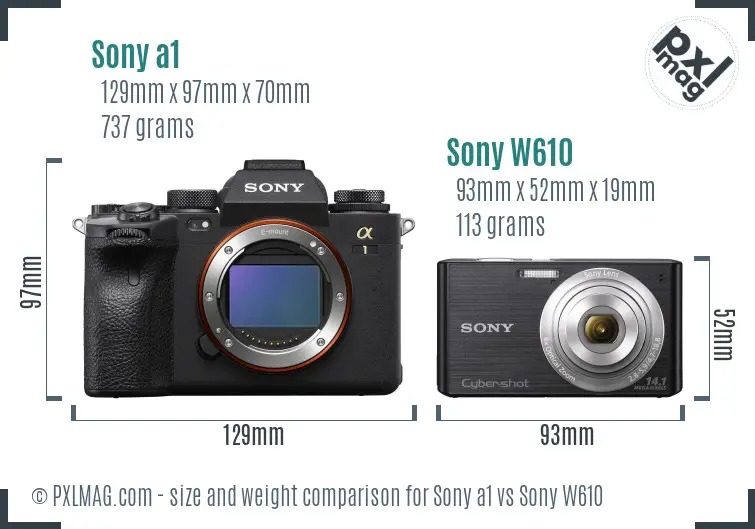 Sony a1 vs Sony W610 size comparison