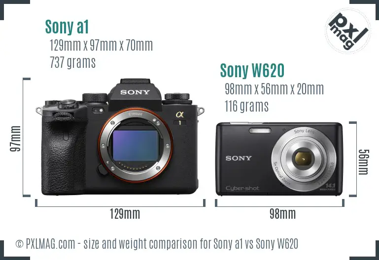 Sony a1 vs Sony W620 size comparison