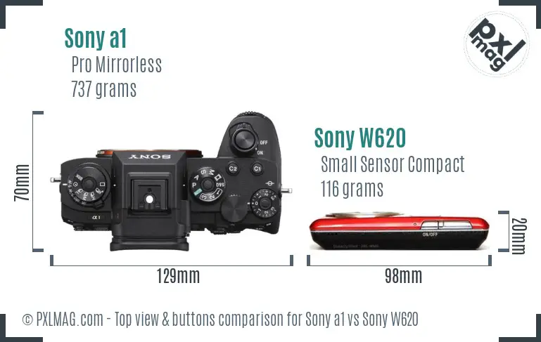Sony a1 vs Sony W620 top view buttons comparison