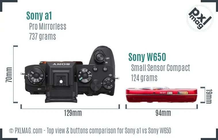 Sony a1 vs Sony W650 top view buttons comparison