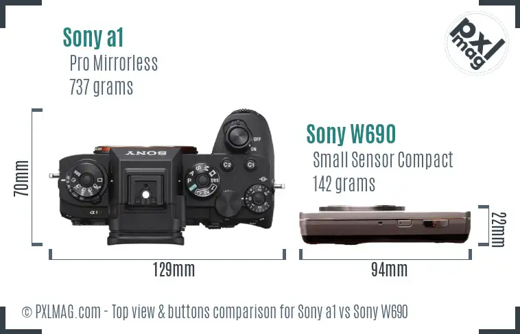 Sony a1 vs Sony W690 top view buttons comparison Sony a1 vs Sony W690 top view buttons comparison
