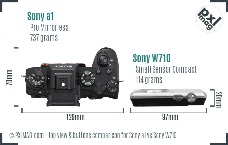 Sony a1 vs Sony W710 top view buttons comparison