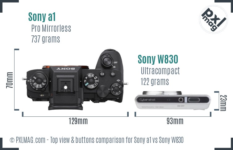 Sony a1 vs Sony W830 top view buttons comparison