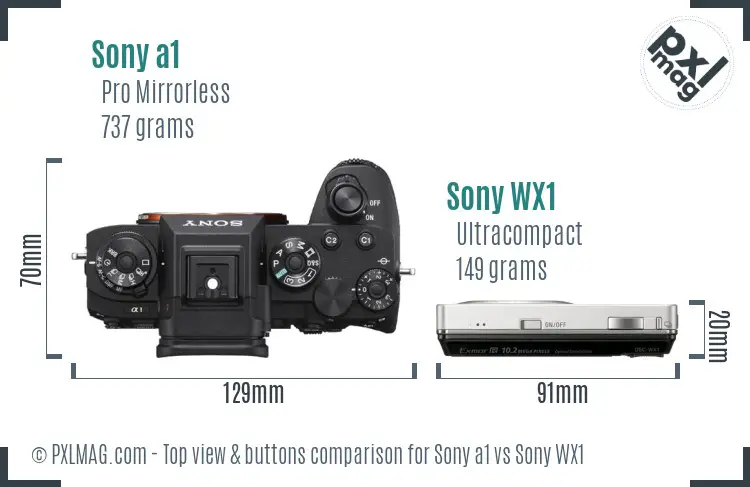 Sony a1 vs Sony WX1 top view buttons comparison